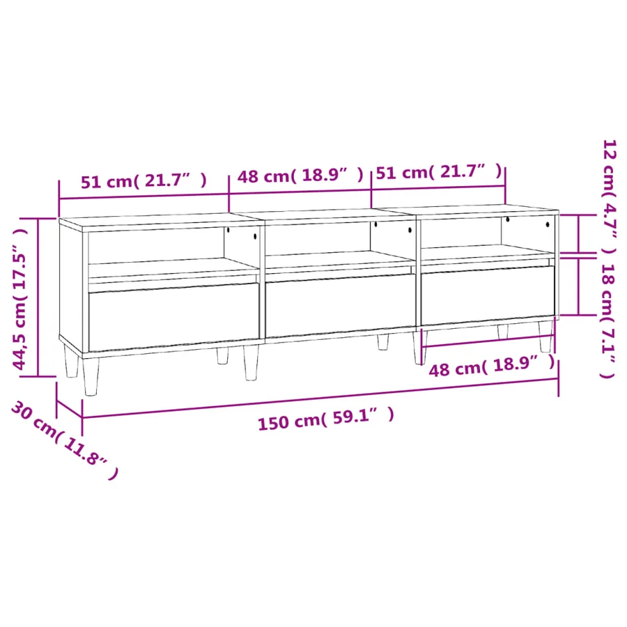 Meuble TV chêne fumé 150x30x44,5 cm bois d'ingénierie - 10