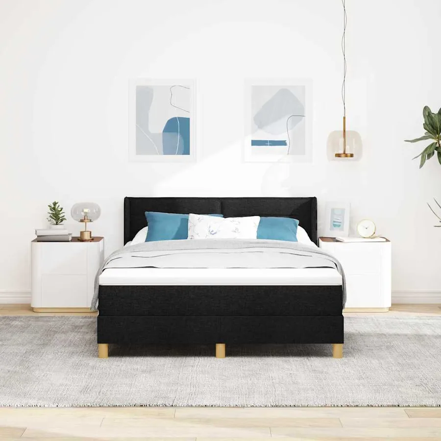 Lit à ressorts avec matelas Noir 190 x 140 cm tissu - 3