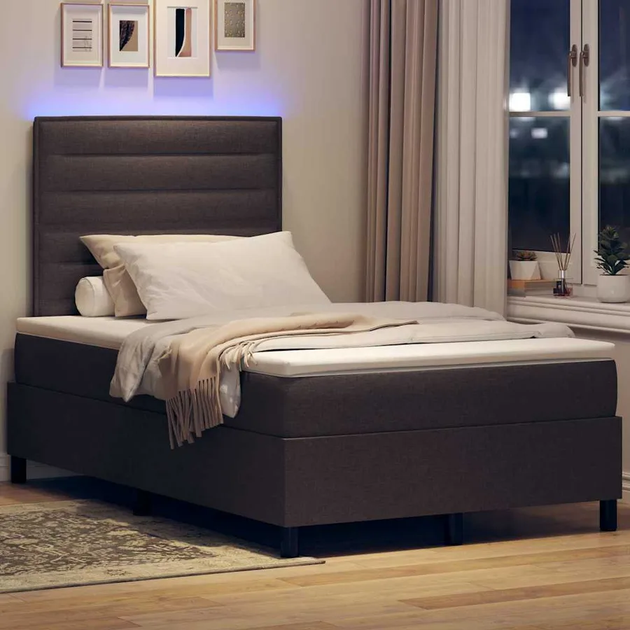 Lit à ressorts avec matelas Marron foncé 120 x 190 cm tissu - 5