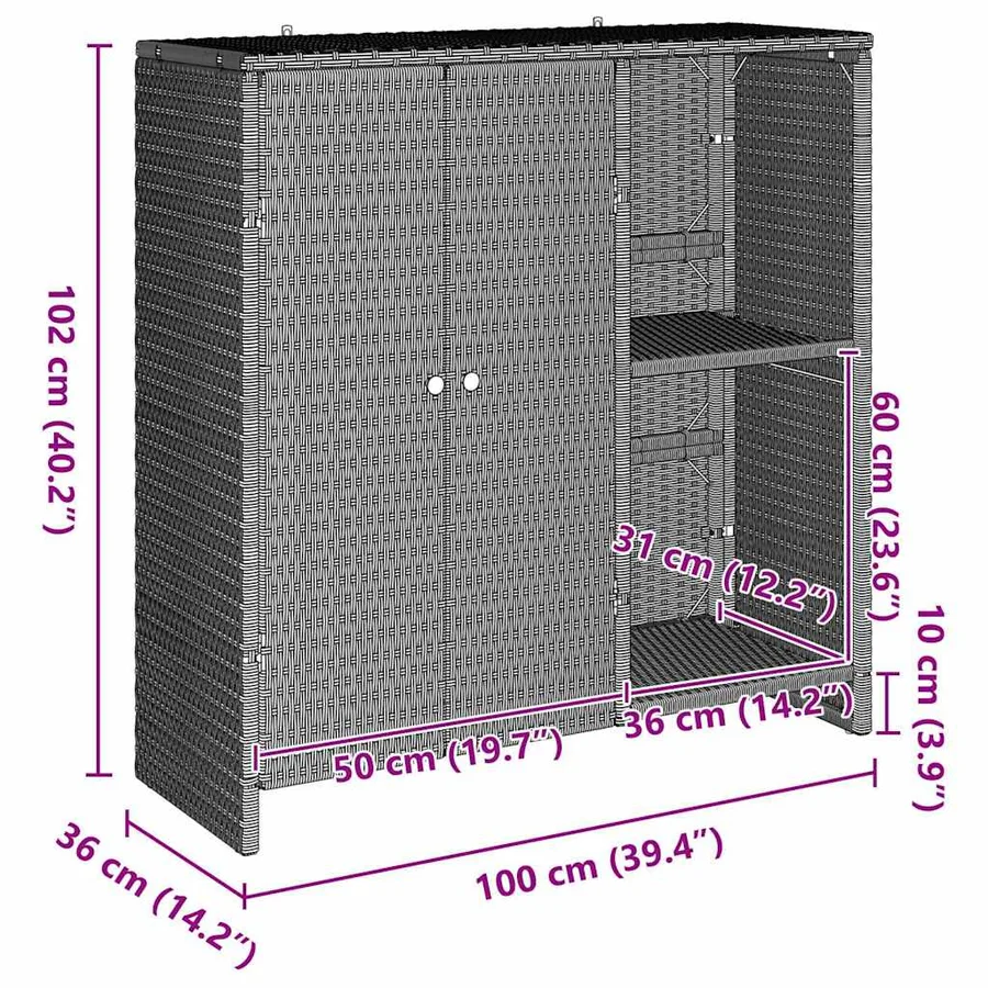 Armoire de rangement Gris clair 100 x 36 x 102 cm Rotin - 8