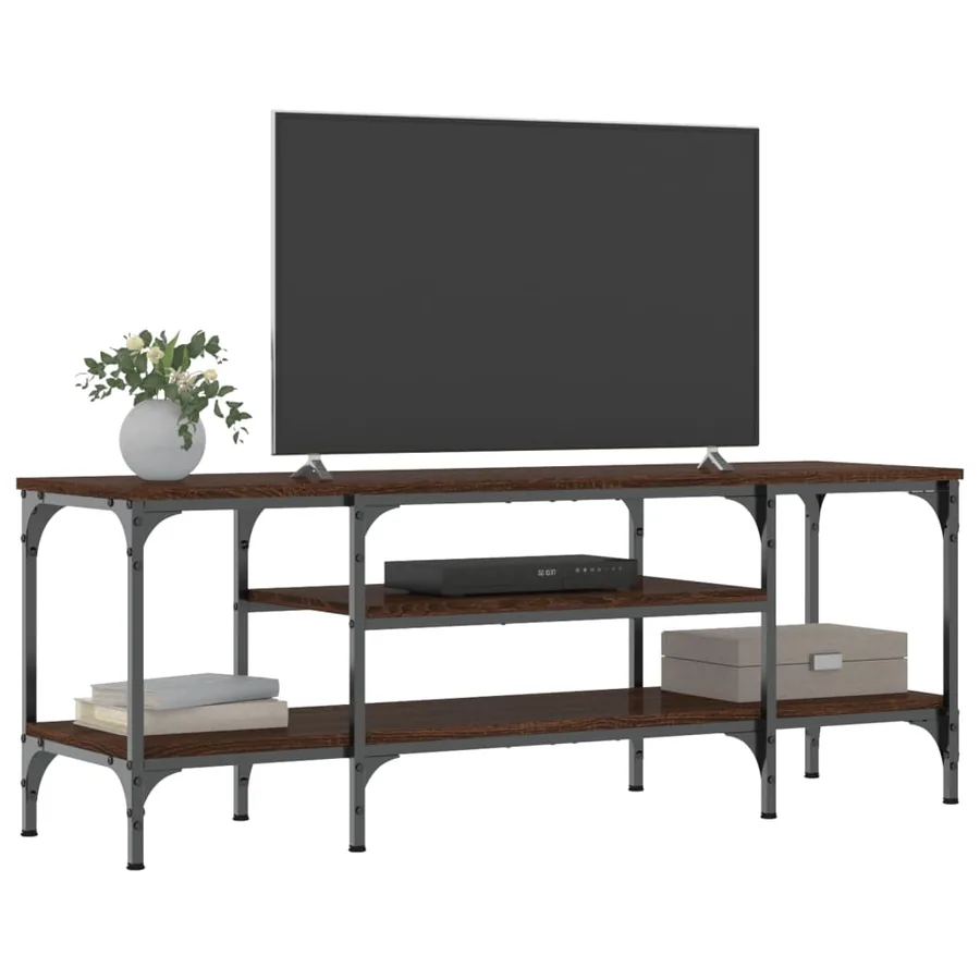 Meuble TV chêne marron 121x35x45 cm bois d'ingénierie et fer - 3