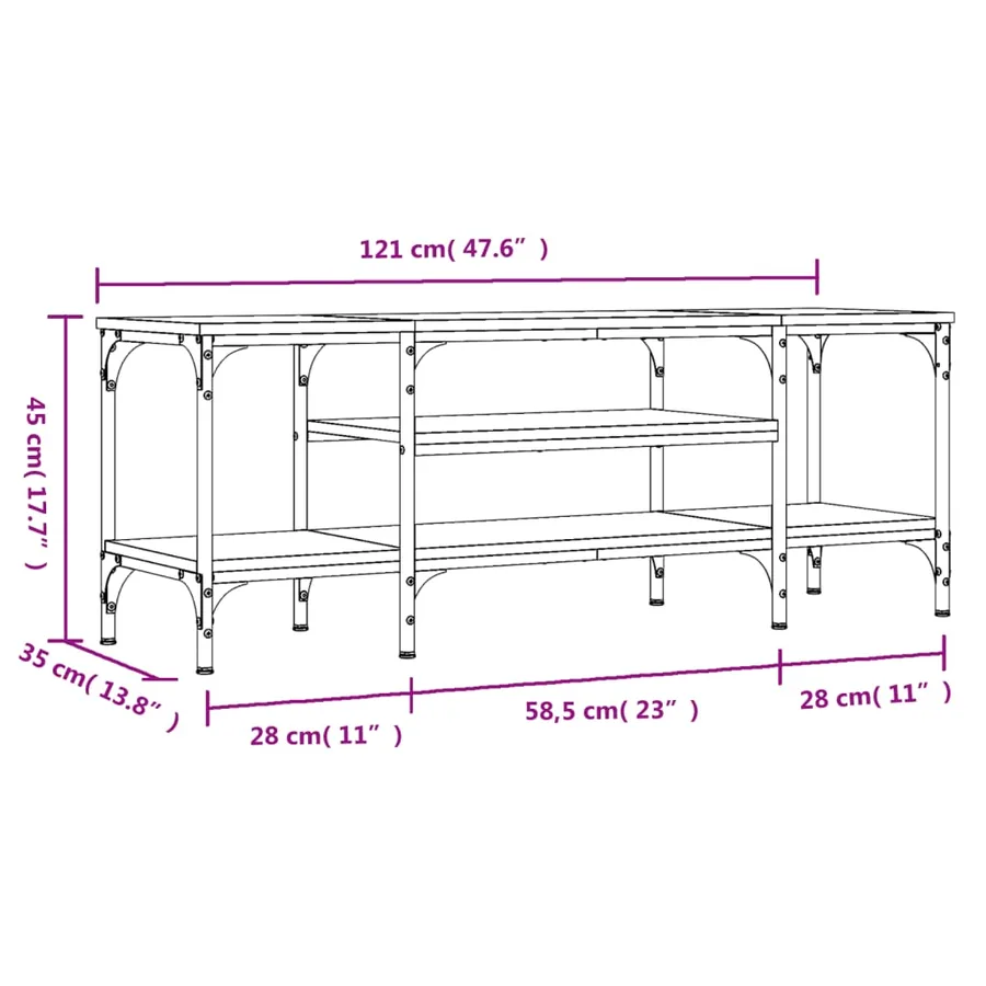 Meuble TV chêne marron 121x35x45 cm bois d'ingénierie et fer - 9