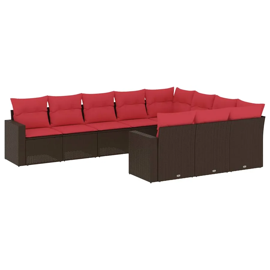 Salon de jardin 10 pcs avec coussins marron résine tressée - 2