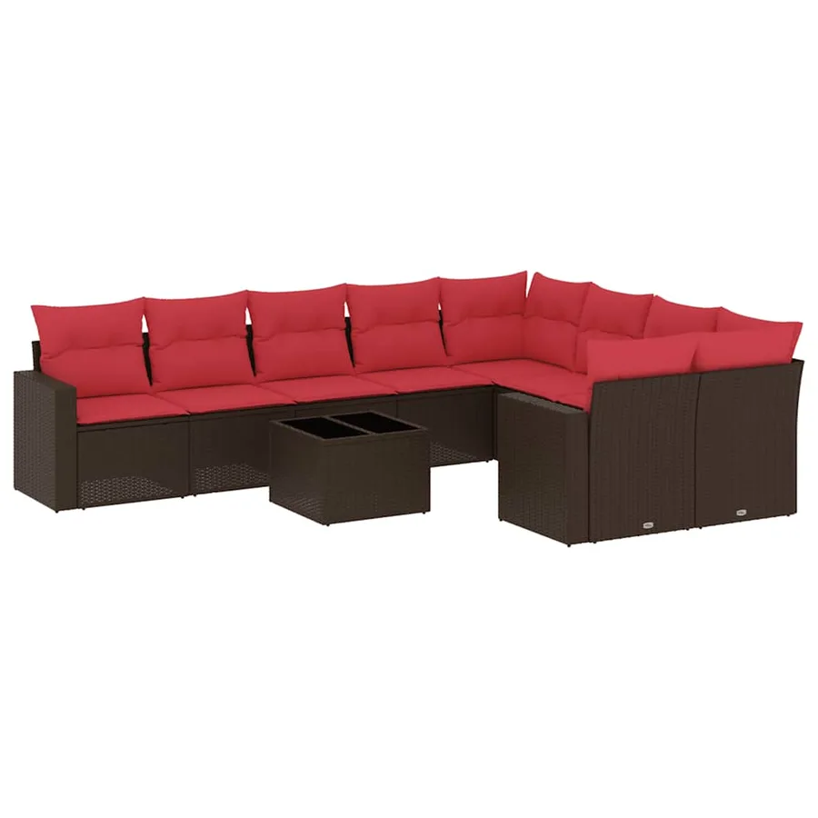 Salon de jardin 10 pcs avec coussins marron résine tressée - 2