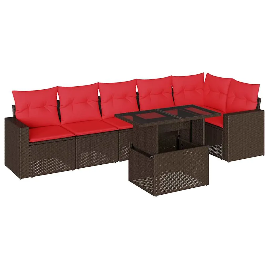 Ensemble de canapé de jardin 7 pcs avec coussins marron résine tressée - 2