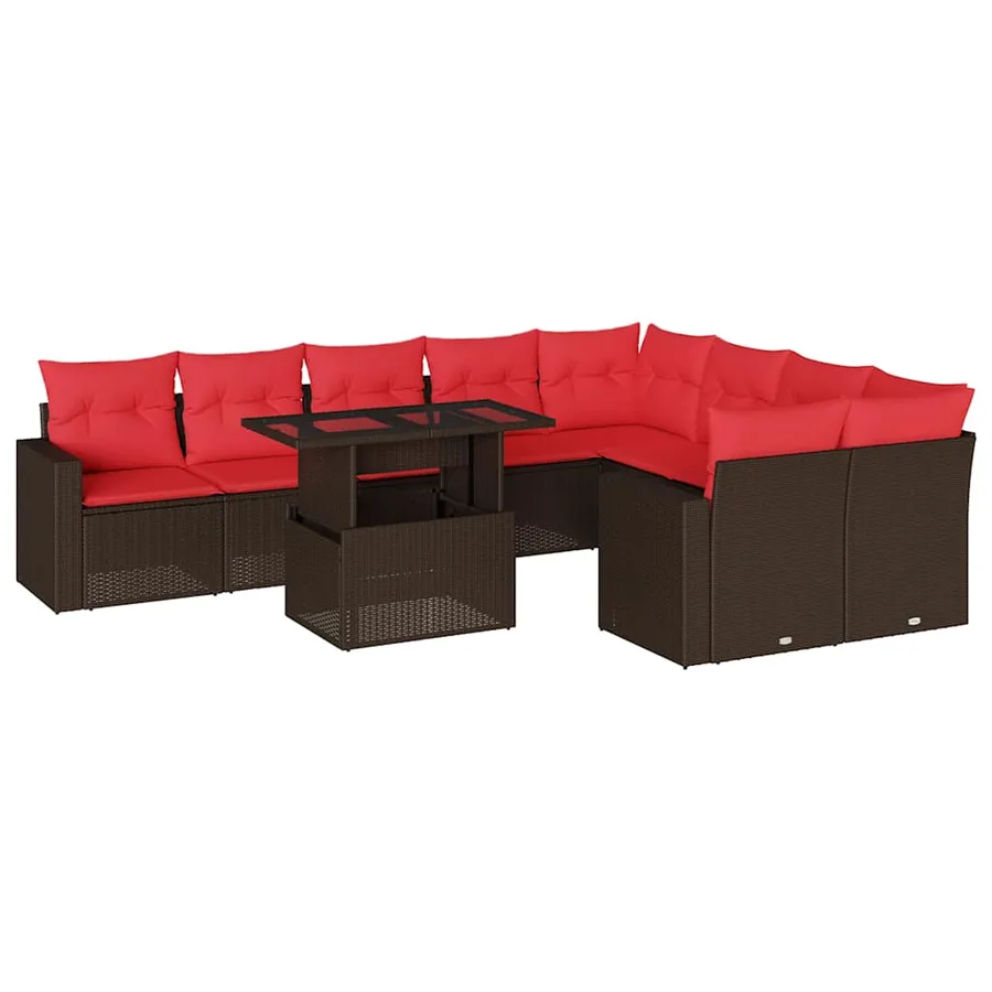 Ensemble de canapé de jardin 10 pcs avec coussins marron résine tressée - 2