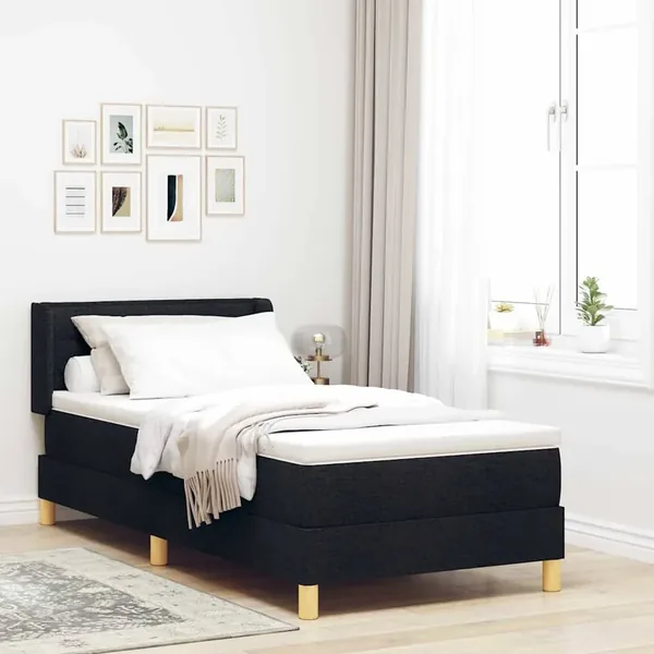 Lit à ressorts avec matelas Noir 190 x 90 cm tissu