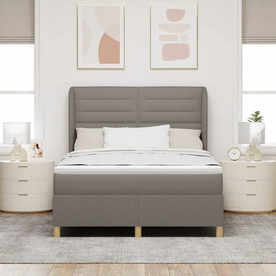 Lit à ressorts avec matelas Taupe 200 x 140 cm tissu - 3