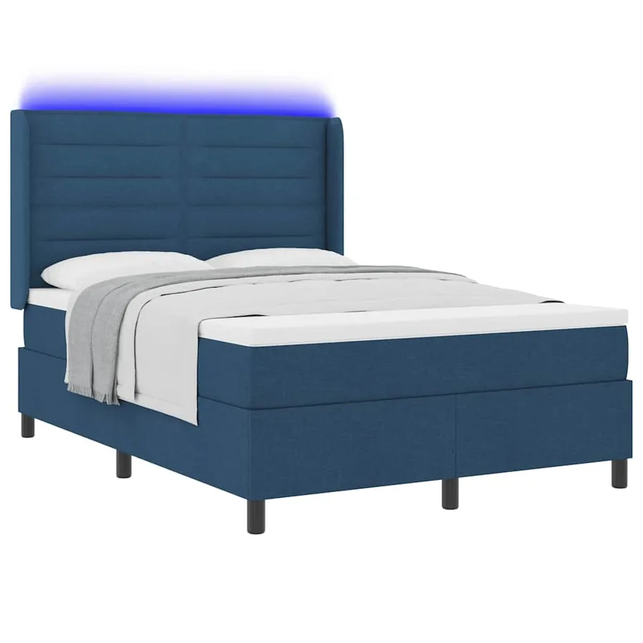 Lit à ressort LED avec matelas Bleu 160 x 200 cm tissu - 3