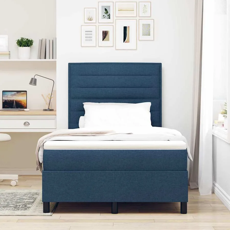 Lit à ressorts avec matelas avec LED Bleu 120 x 190 cm tissu - 4