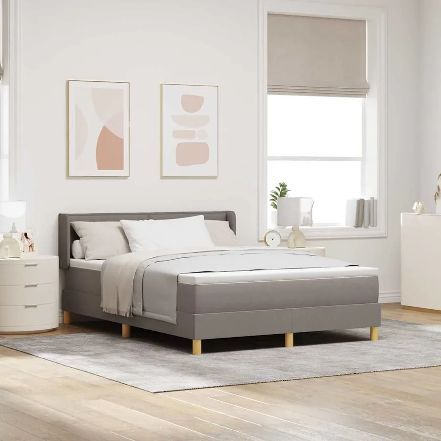 Lit à ressorts avec matelas Taupe 190 x 140 cm tissu