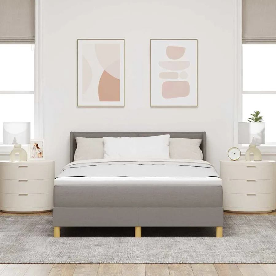 Lit à ressorts avec matelas Taupe 190 x 140 cm tissu - 3