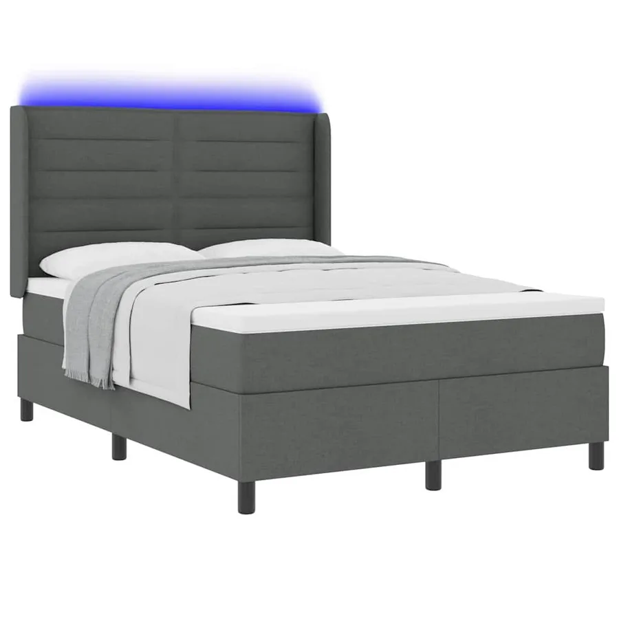 Lit à ressort LED avec matelas Gris foncé 140 x 190 cm tissu - 3