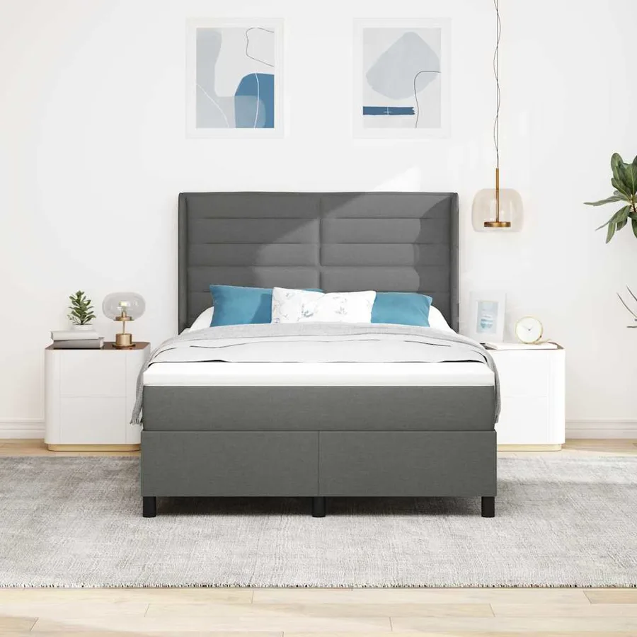 Lit à ressort LED avec matelas Gris foncé 140 x 190 cm tissu - 4