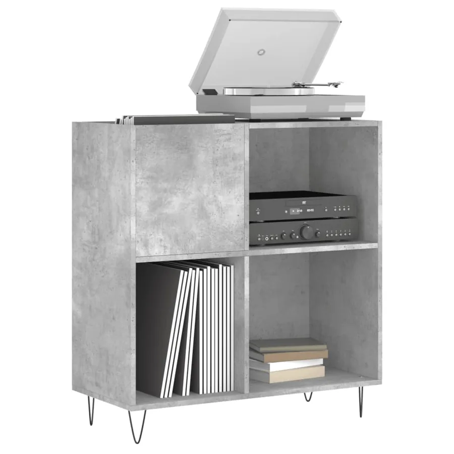 Armoire à disques gris béton 84,5x38x89 cm bois d'ingénierie - 3
