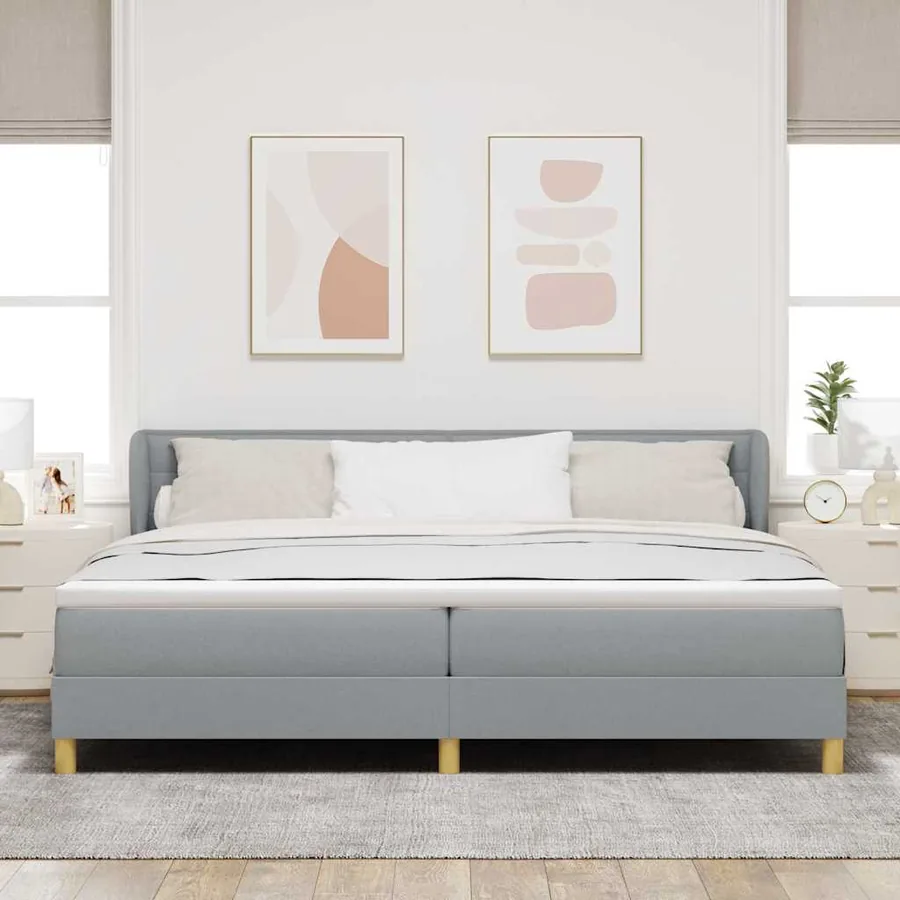Lit à ressorts avec matelas Gris clair 200 x 200 cm tissu