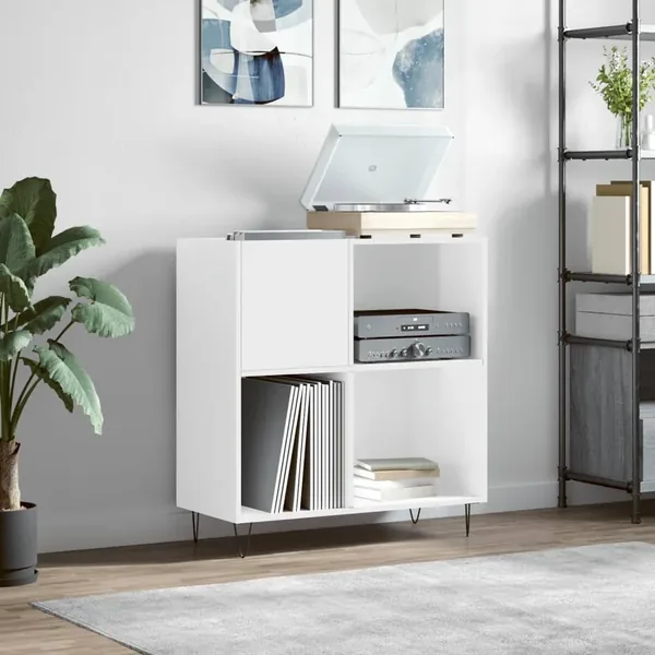 Armoire à disques blanc brillant 84,5x38x89cm bois d'ingénierie