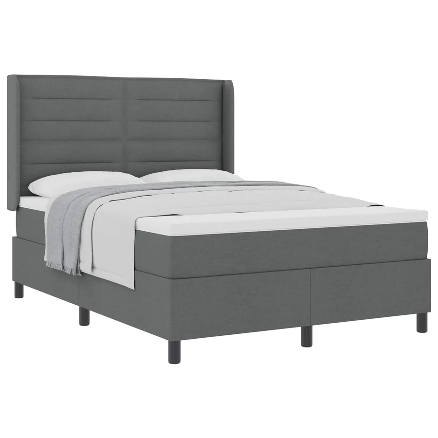 Lit à ressorts avec matelas Gris foncé 200 x 140 cm tissu - 2