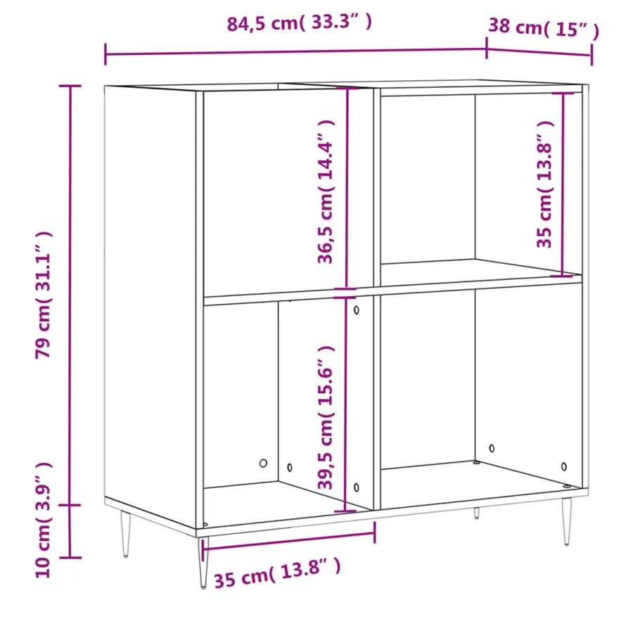 Armoire à disques chêne fumé 84,5x38x89 cm bois d'ingénierie - 10