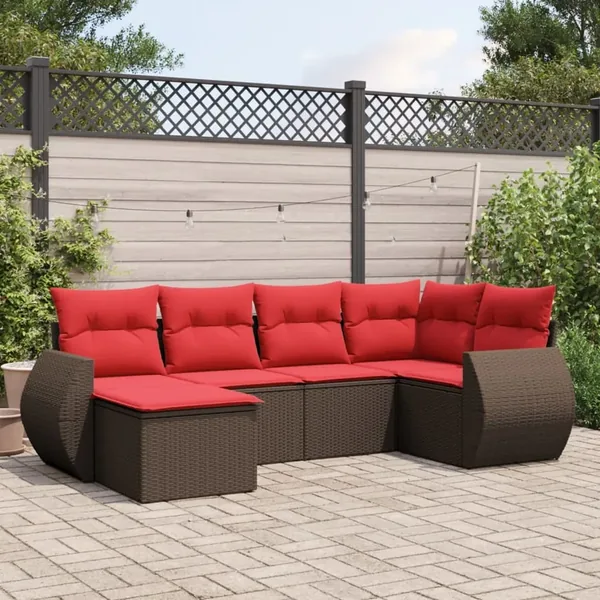 Ensemble de canapé de jardin 6 pcs avec coussins marron résine tressée