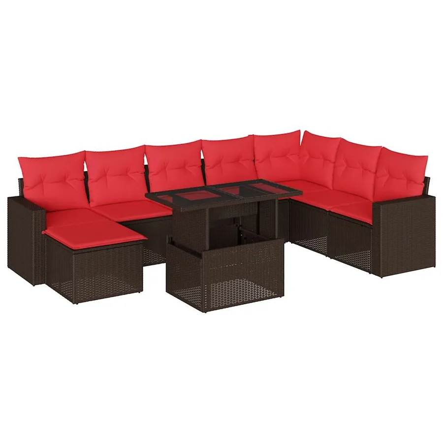 Ensemble de canapé de jardin 9 pcs avec coussins marron résine tressée - 2