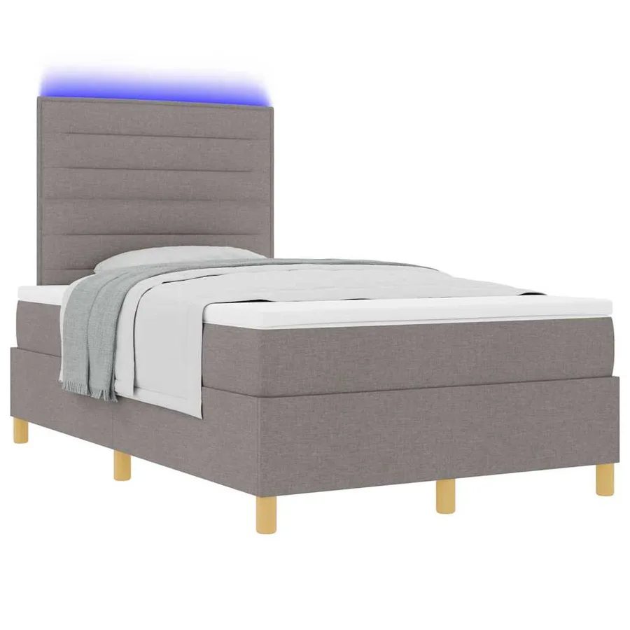 Lit à ressort LED avec matelas Taupe 120 x 200 cm tissu - 3