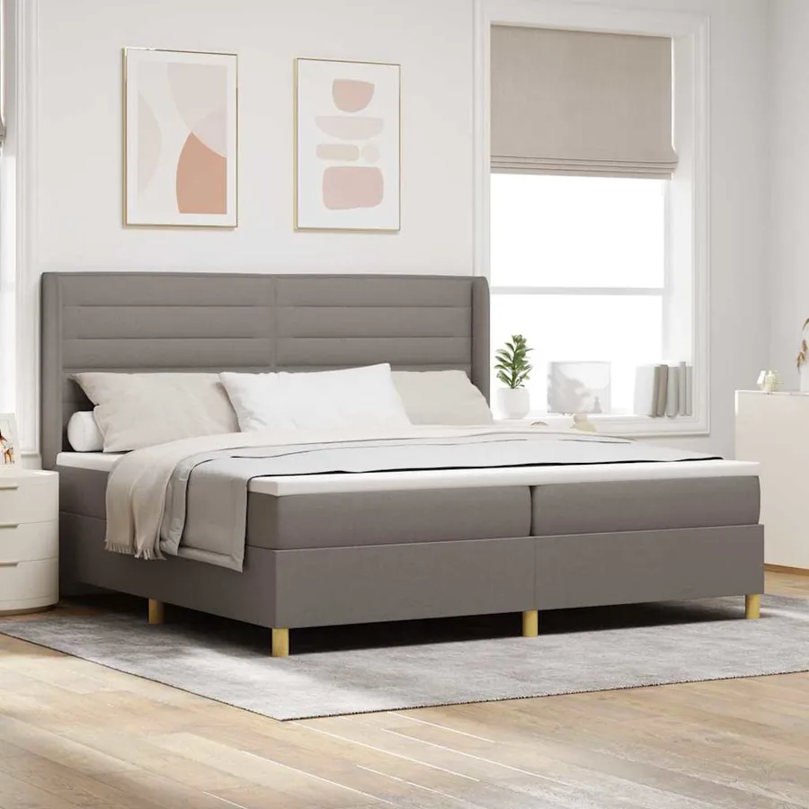 Lit à ressorts avec matelas Taupe 200 x 200 cm tissu