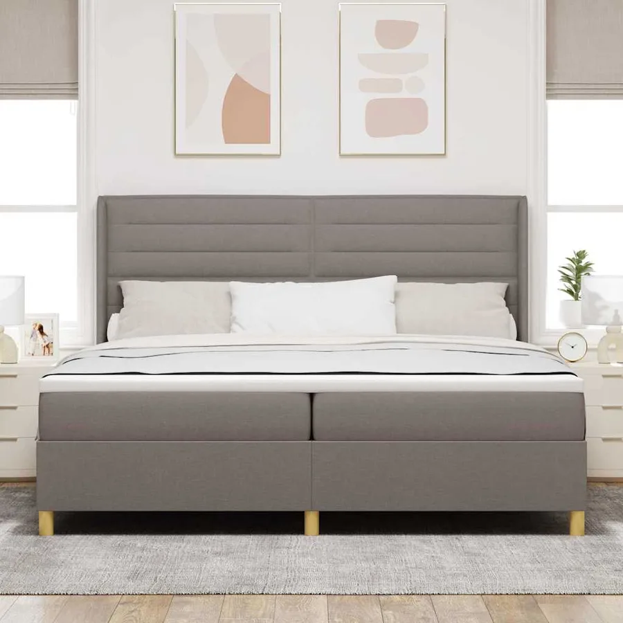 Lit à ressorts avec matelas Taupe 200 x 200 cm tissu - 3
