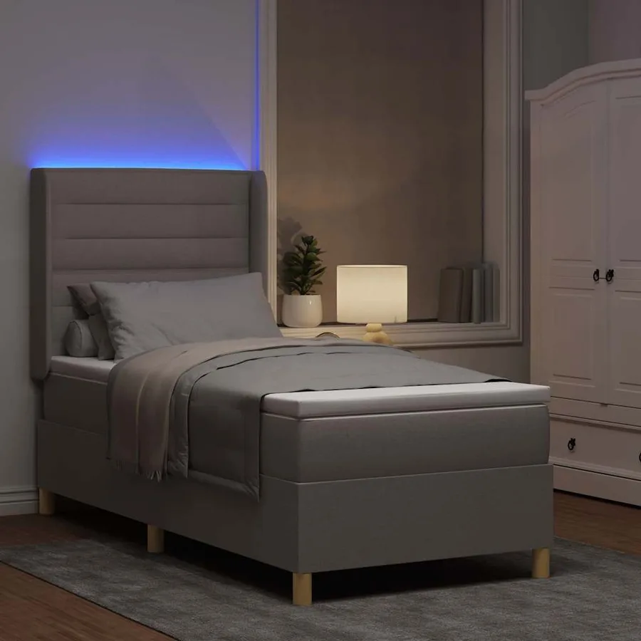 Lit à ressorts avec bandes LED Taupe 100 x 200 cm tissu - 5