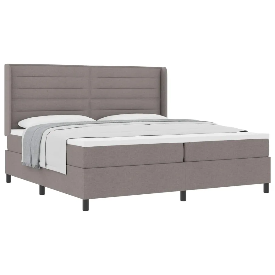 Lit à ressorts avec matelas Taupe 200 x 200 cm tissu - 2