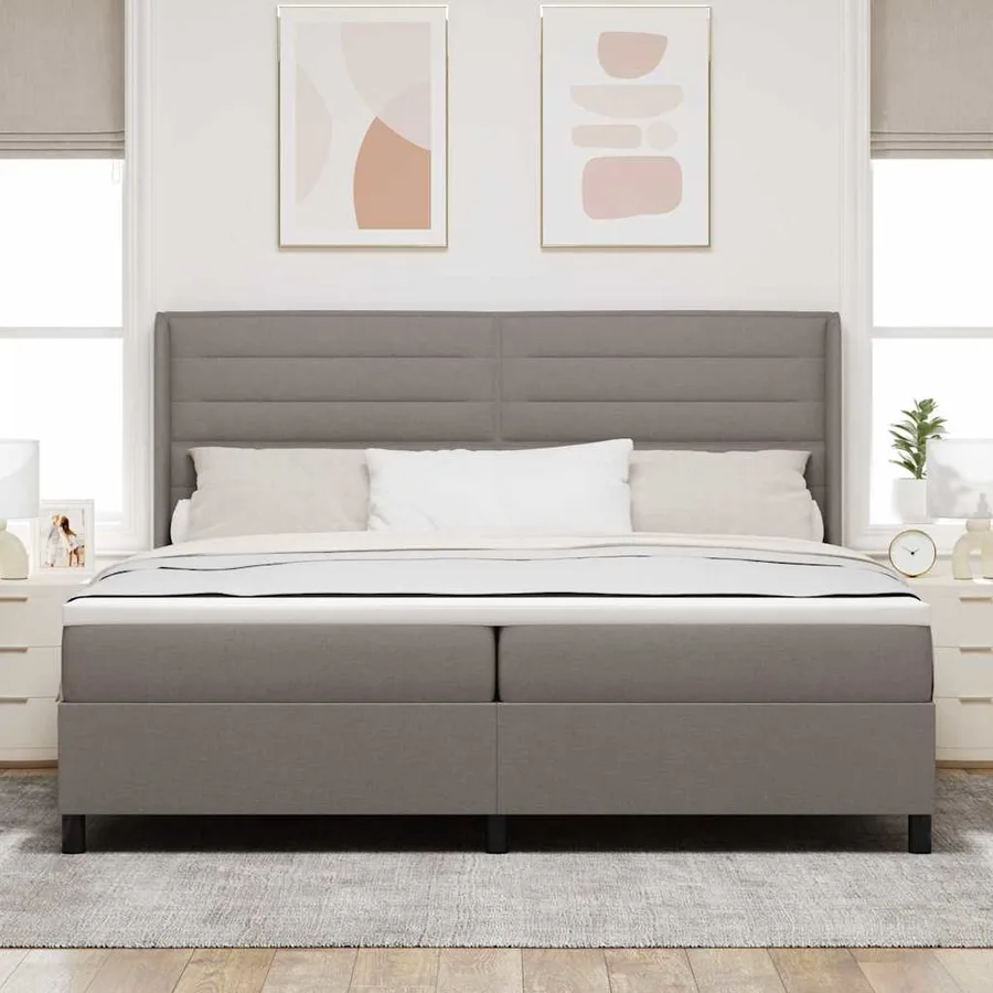 Lit à ressorts avec matelas Taupe 200 x 200 cm tissu - 3