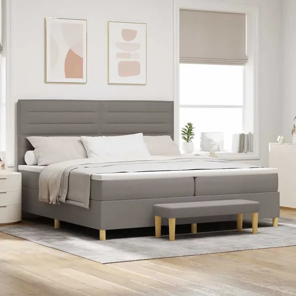 Lit à ressorts avec matelas Taupe 200 x 200 cm tissu