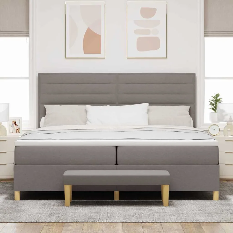 Lit à ressorts avec matelas Taupe 200 x 200 cm tissu - 3