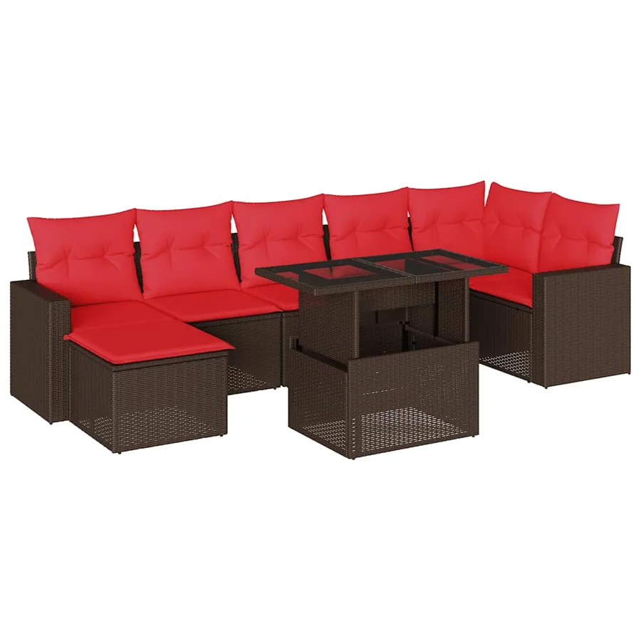 Ensemble de canapé de jardin 8 pcs avec coussins marron résine tressée - 2