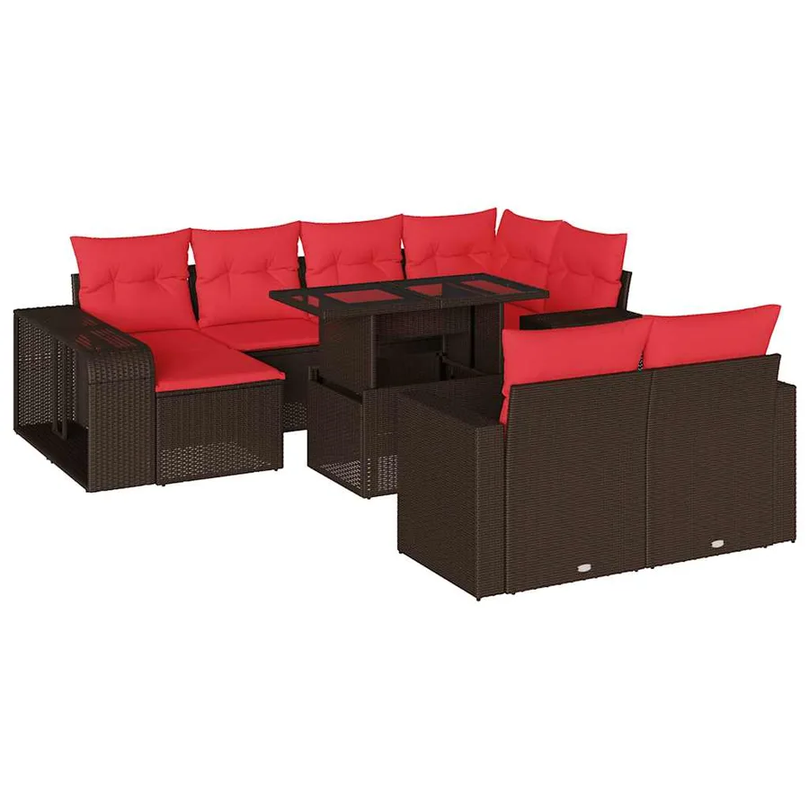 Ensemble de canapé de jardin 11 pcs avec coussins marron résine tressée - 2