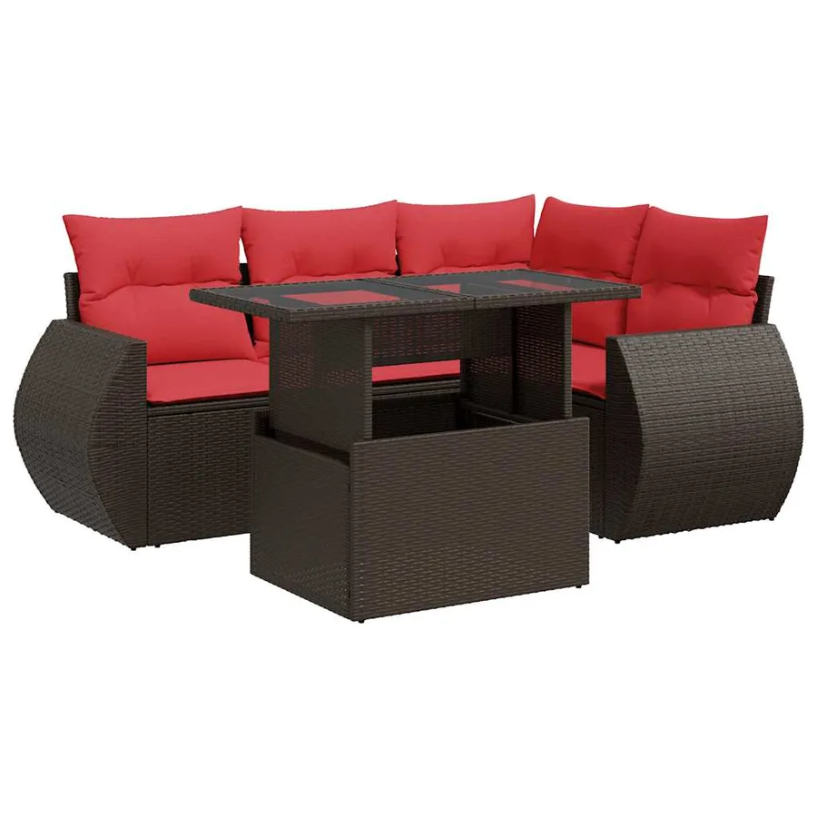 Salon de jardin avec coussins 5pcs marron résine tressée acacia - 2
