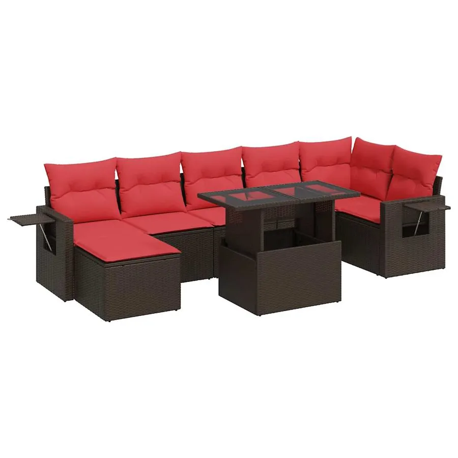 Salon de jardin 8pcs avec coussins marron résine tressée acacia - 2