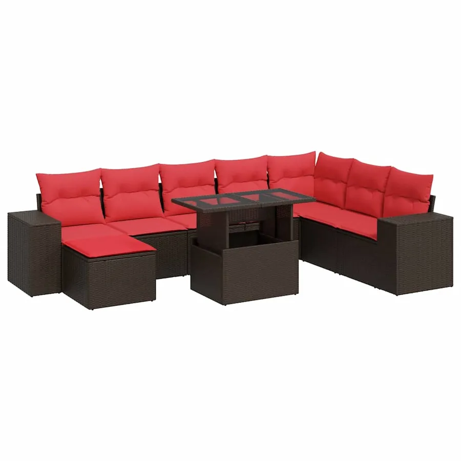 Salon de jardin avec coussins 9pcs marron résine tressée acacia - 2