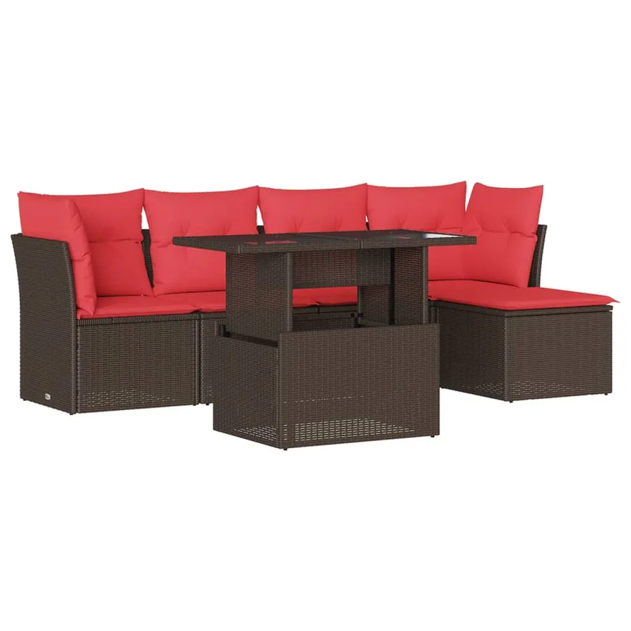 Ensemble de canapé de jardin 6 pcs avec coussins marron résine tressée - 2