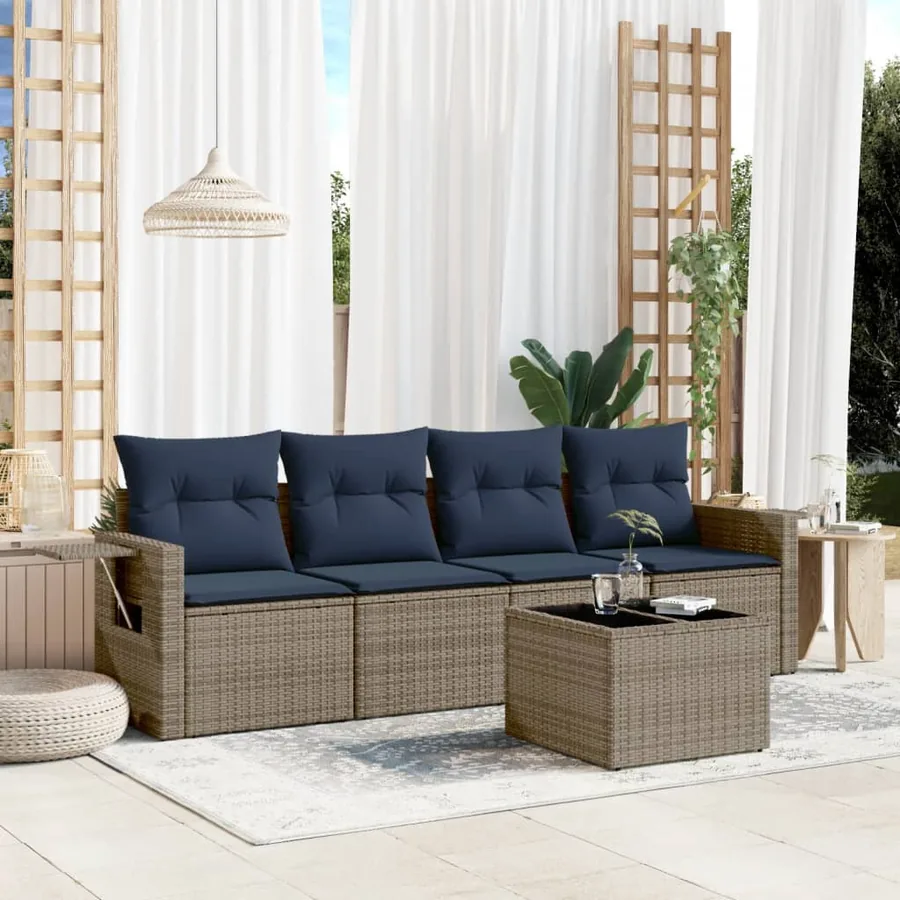 Ensemble de canapé de jardin 5 pcs avec coussins gris résine tressée