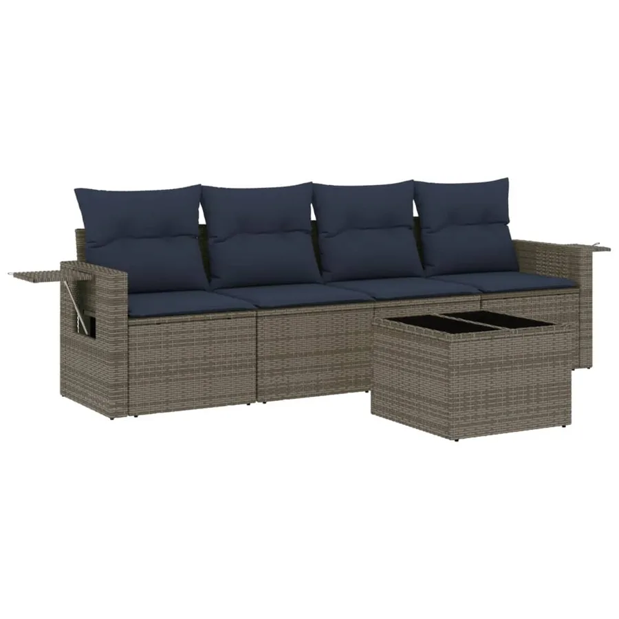 Ensemble de canapé de jardin 5 pcs avec coussins gris résine tressée - 2