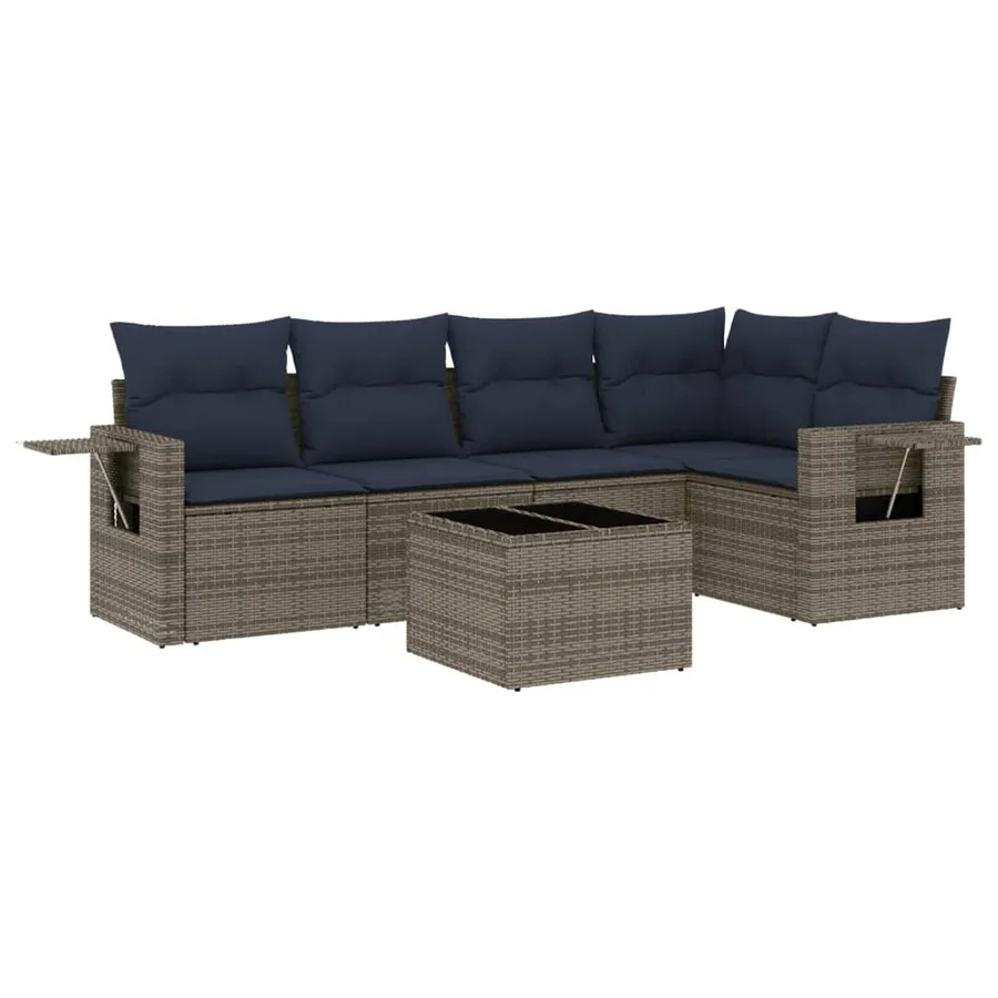 Ensemble de canapé de jardin 6 pcs avec coussins gris résine tressée - 2
