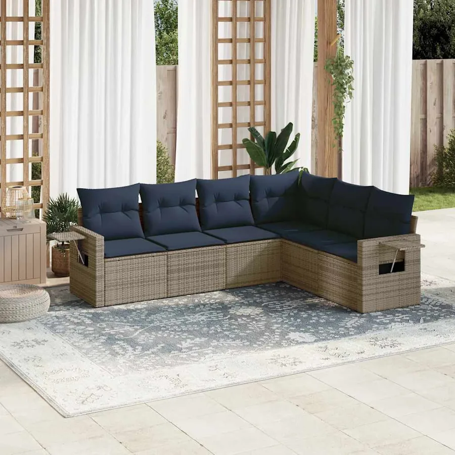 Ensemble de canapé de jardin 6 pcs avec coussins gris résine tressée