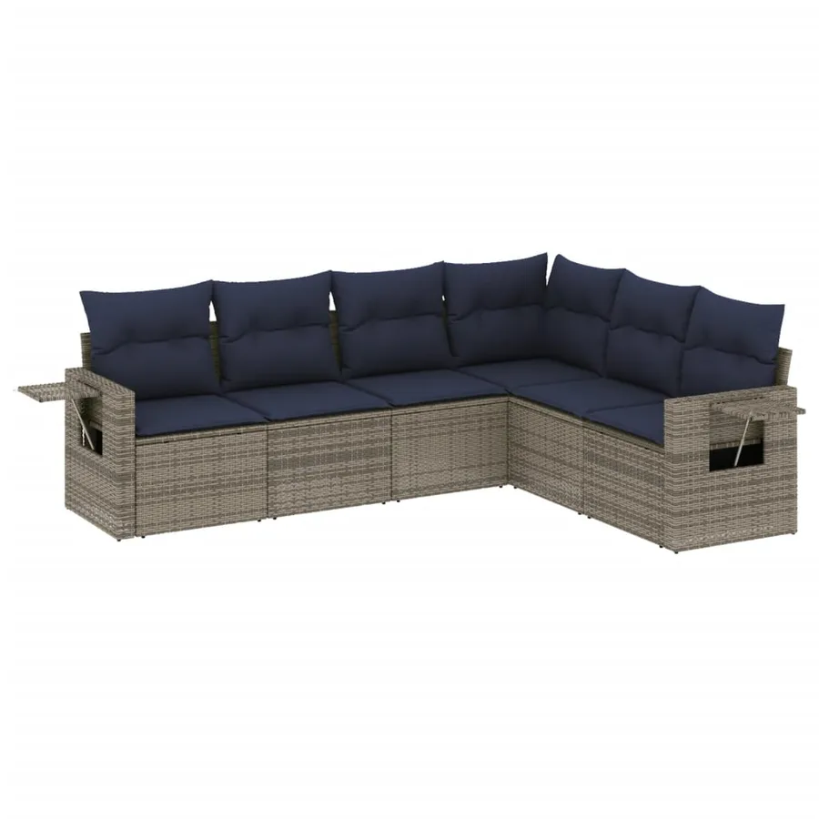 Ensemble de canapé de jardin 6 pcs avec coussins gris résine tressée - 2