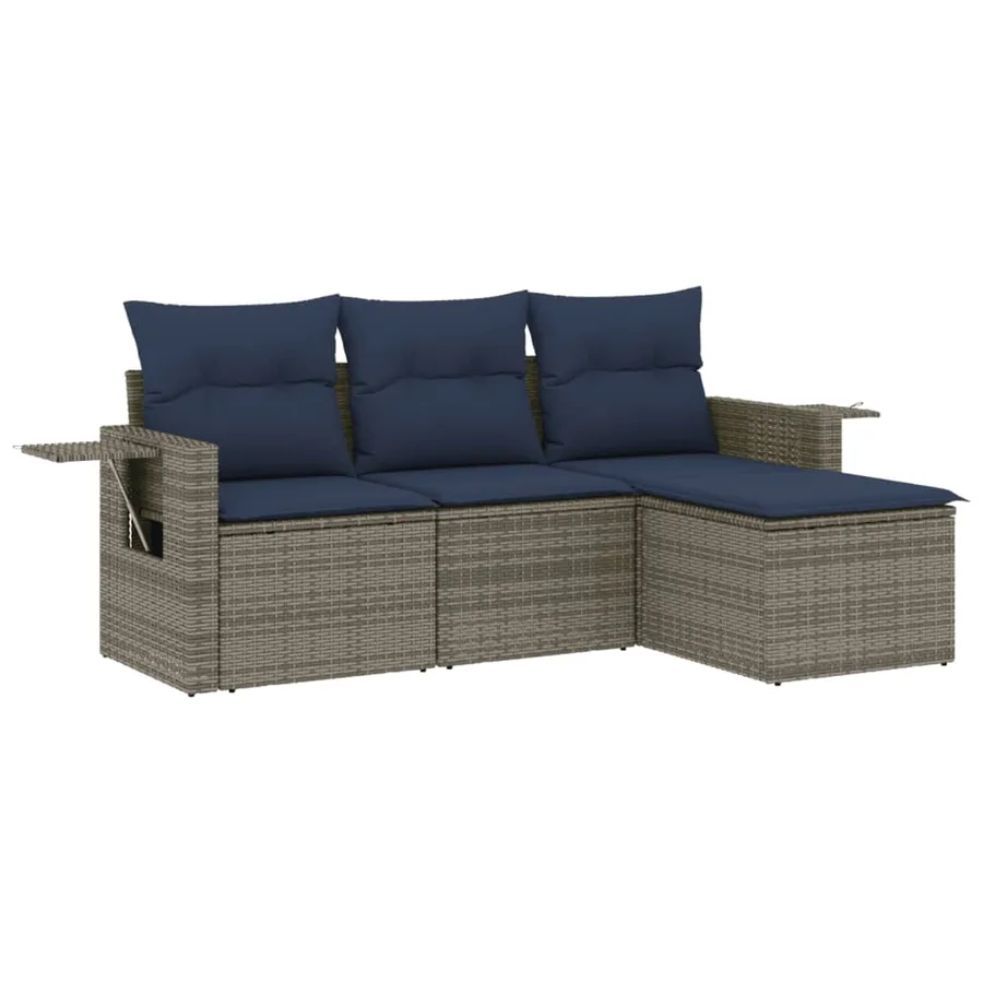 Ensemble de canapé de jardin 4 pcs avec coussins gris résine tressée - 2