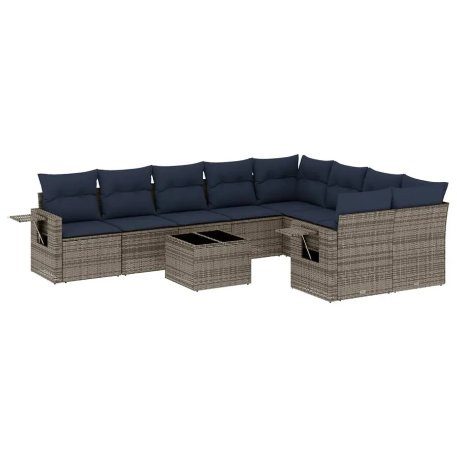 Ensemble de canapé de jardin 10 pcs avec coussins gris résine tressée - 2