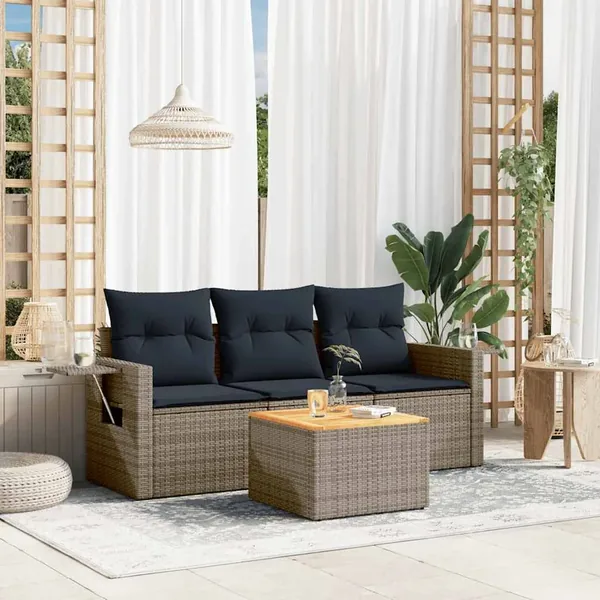 Ensemble de canapé de jardin 4 pcs avec coussins gris résine tressée