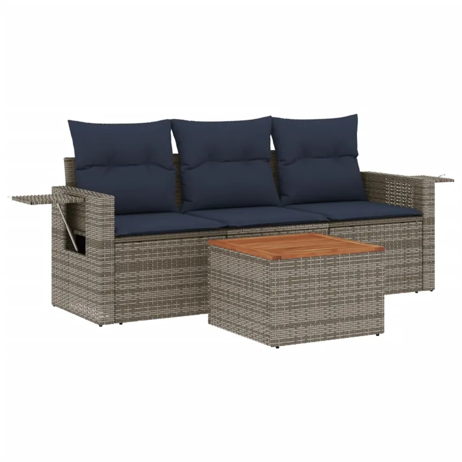 Ensemble de canapé de jardin 4 pcs avec coussins gris résine tressée - 2
