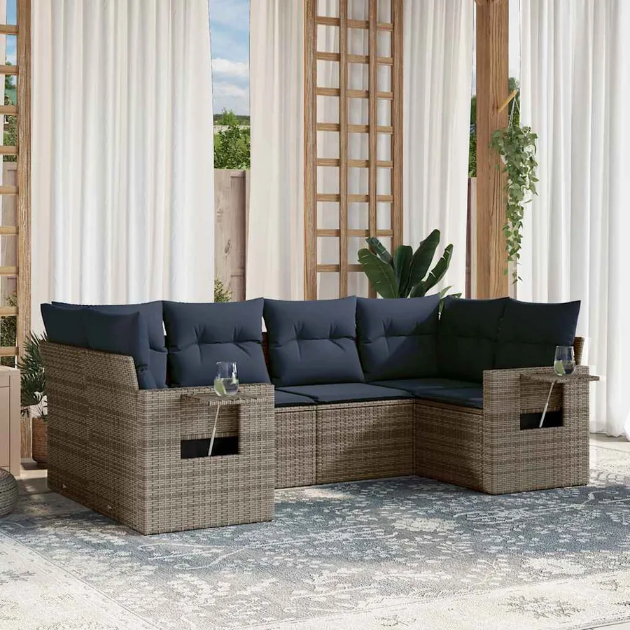 Ensemble de canapé de jardin 6 pcs avec coussins gris résine tressée