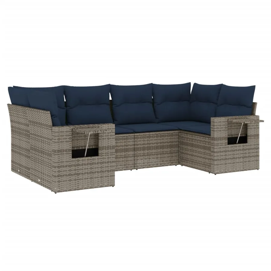 Ensemble de canapé de jardin 6 pcs avec coussins gris résine tressée - 2